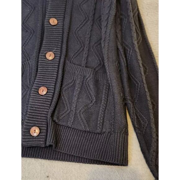 Liverpool Fisherman Cable Knit Cardigan Sweater Men's Sz L‎ Preppy Navy Blue - Picture 3 of 10